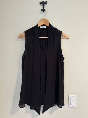 Parker Sleeveless Black Tie-Neck Blouse